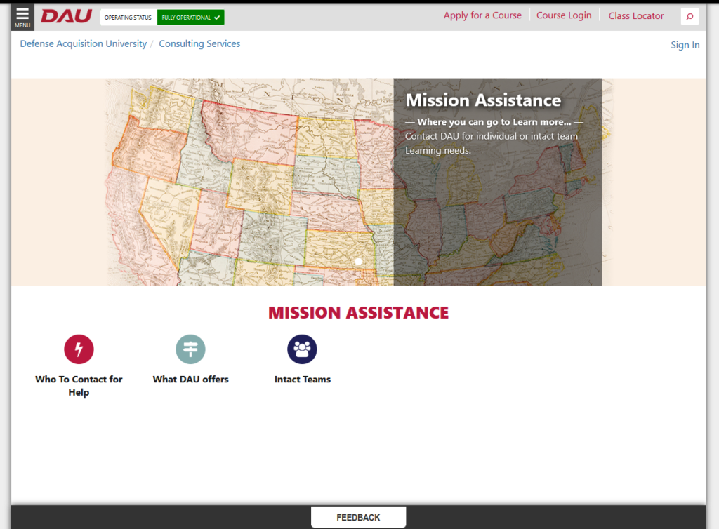 The original layout of the mission assistance section of the DAU website. Credit goes to the Internet Archive for this screenshot.
